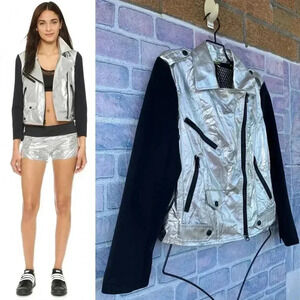 Rebecca Minkoff moto jacket with a striking foil finish small